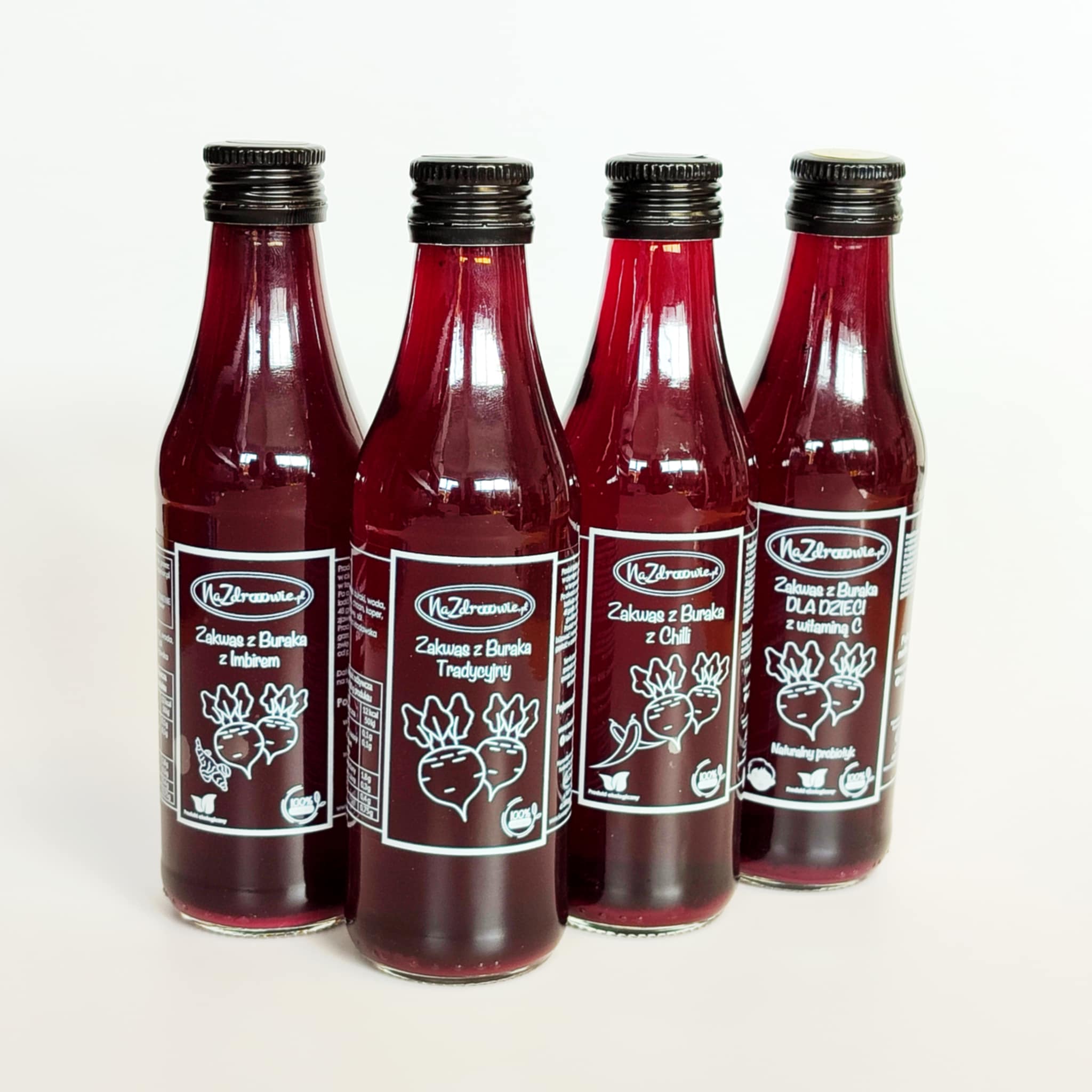 4 Zakwasy z Buraka: Tradycyjny, z Imbirem, z Chilli i dla Dzieci - 4 x 250 ml